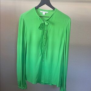 DVF Diane Von Furstenberg Green Long Sleeve Tie Neck Blouse Size S